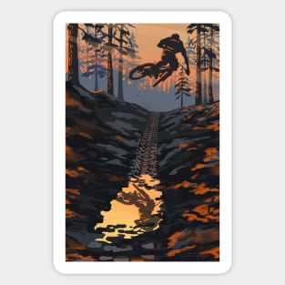 Retro styled mountain biking dirt jumper sunset Sticker